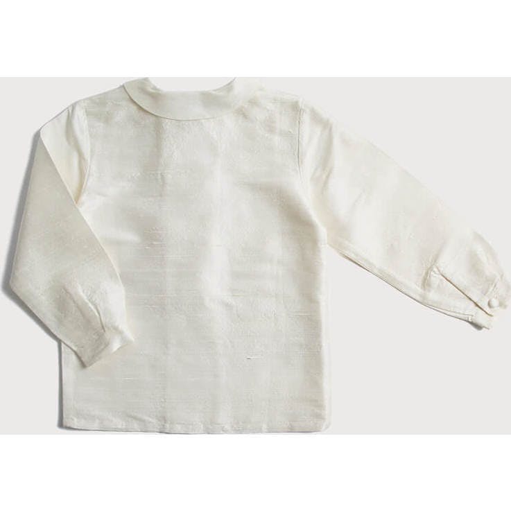 Boy's white double-breasted Peter Pan collar silk shirt (12mths-10yrs)