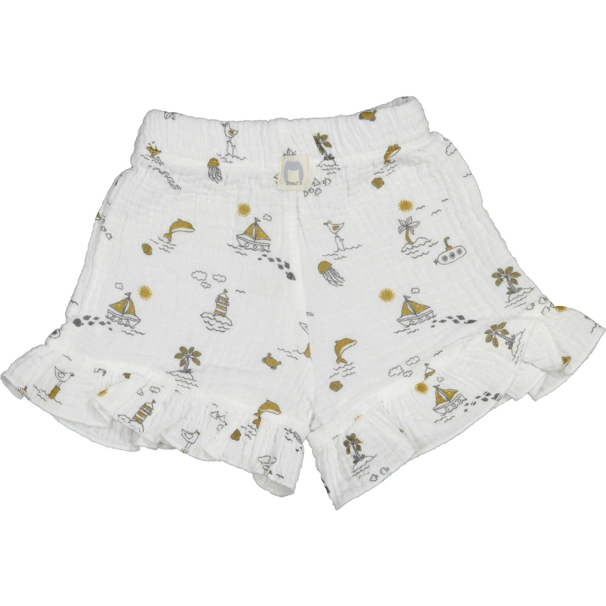 All-Over Sea Theme Print Ruffle Hem Shorts