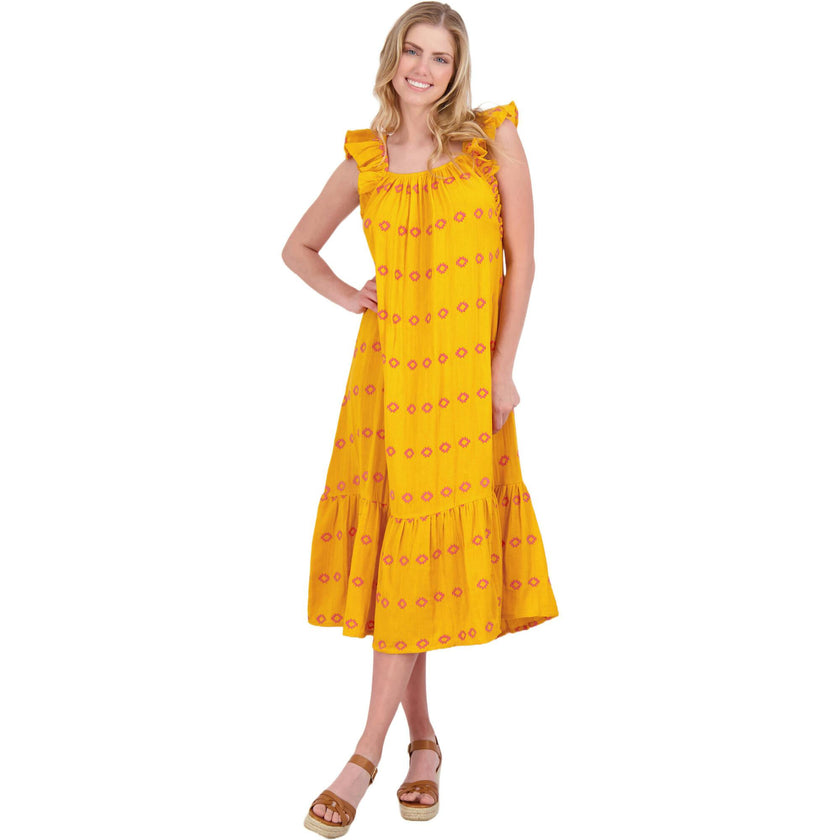 Women's Eva Ruffle Embroidered Sundress, Yellow