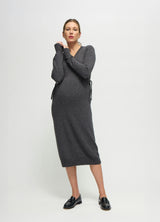 The Soft V-Neck Side Tie Sweater Grey Midi Maternity Dress