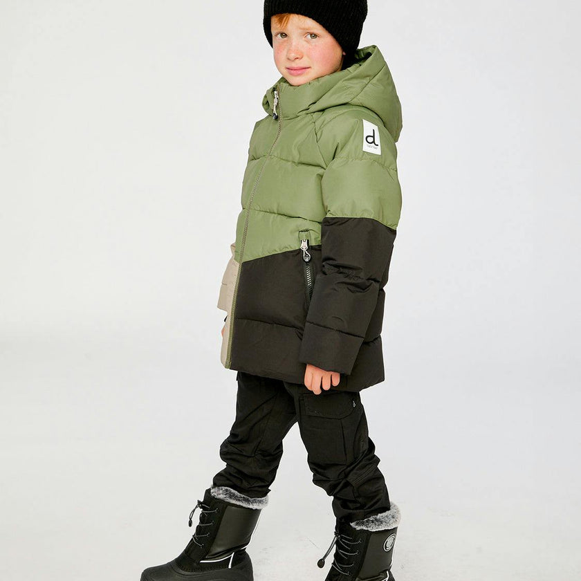 Color-Block Winter Jacket Olive Green