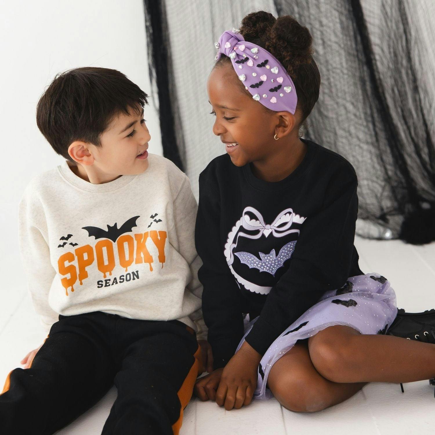 Rhinestone Bat Patch Halloween Sweatshirt