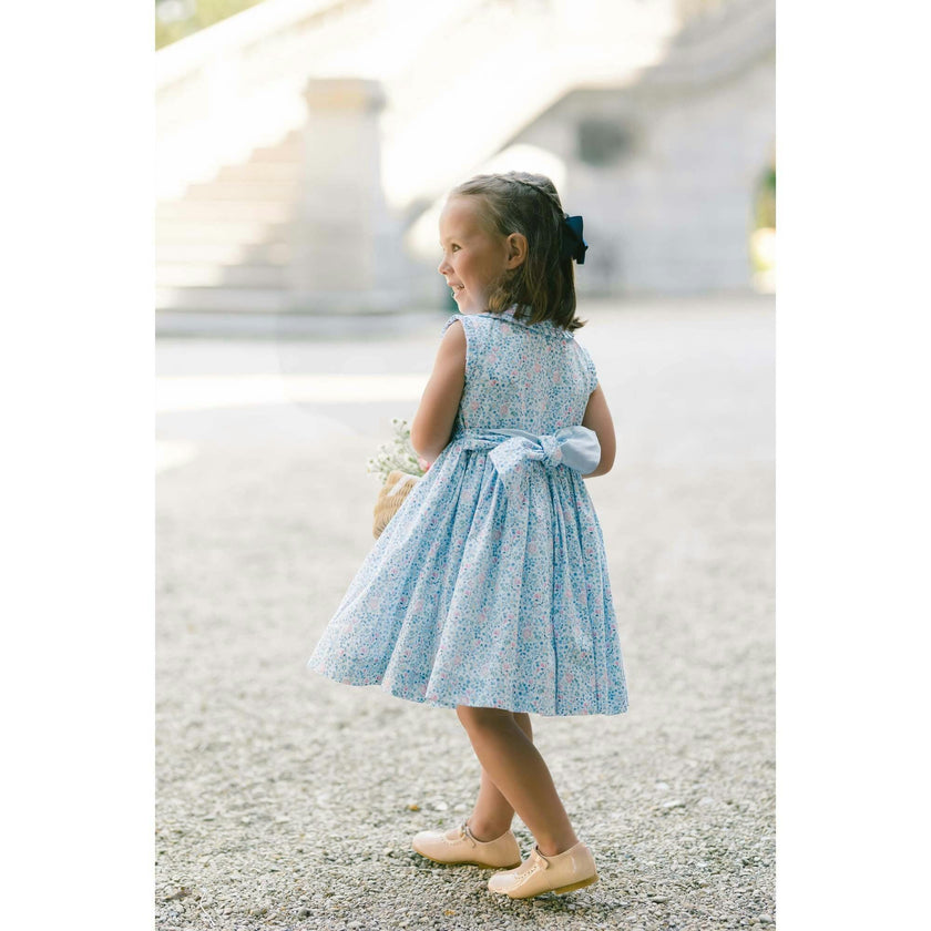Olympe Blue Floral Sleeveless Smocked Dress