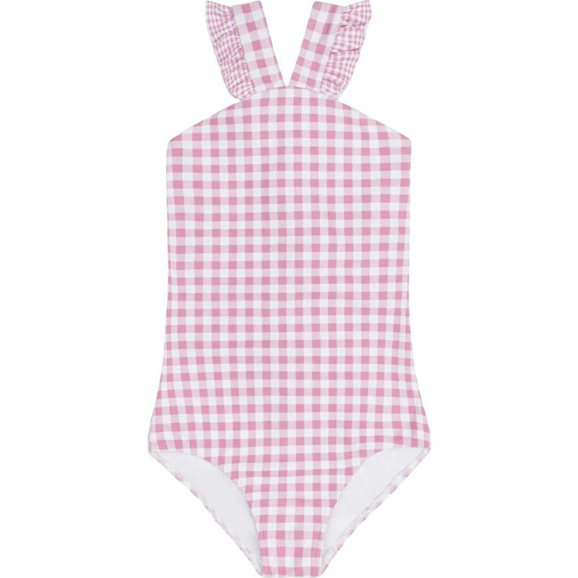 girls blush gingham v-neck crossover one piece