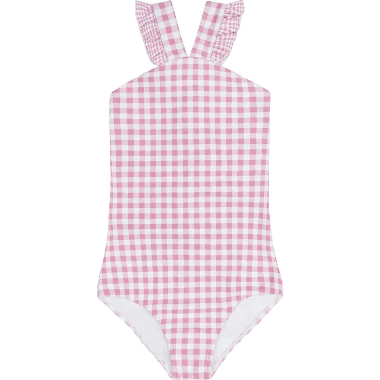girls blush gingham v-neck crossover one piece