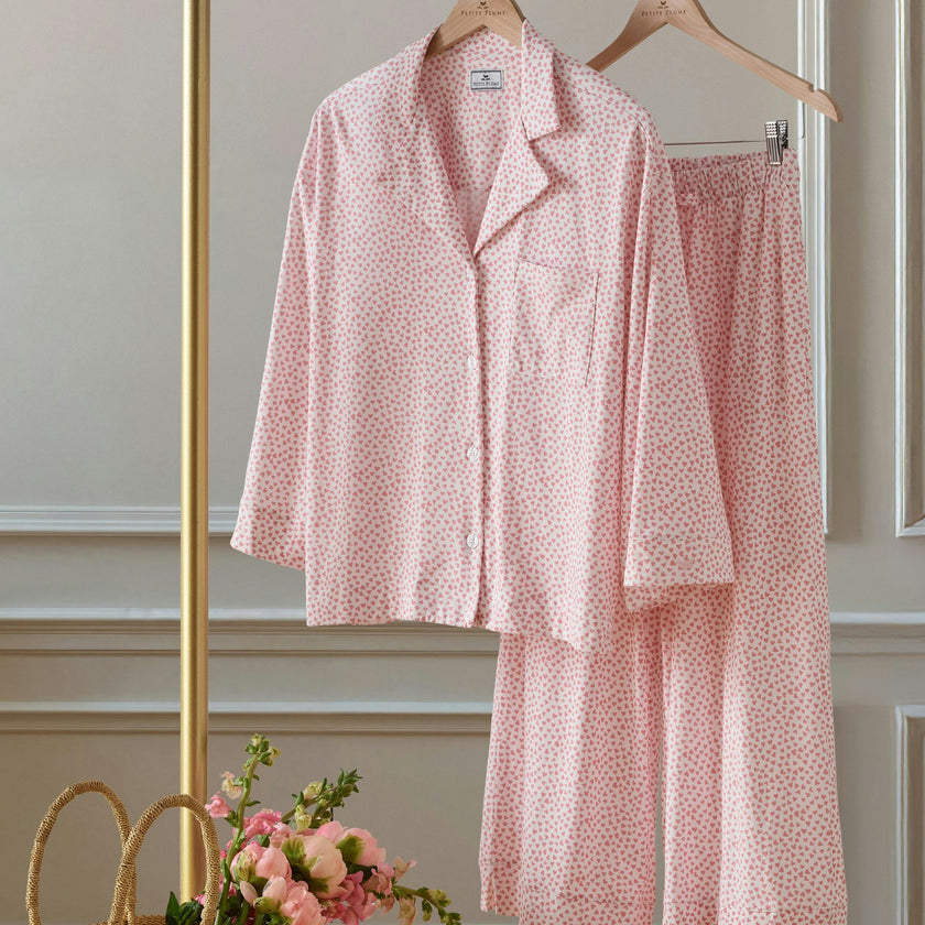 The Olivia Wide Leg Pima Pajama Set in Sweethearts