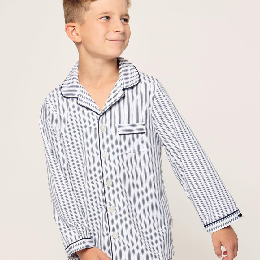 Kid's Twill Pajama Set in Navy French Ticking