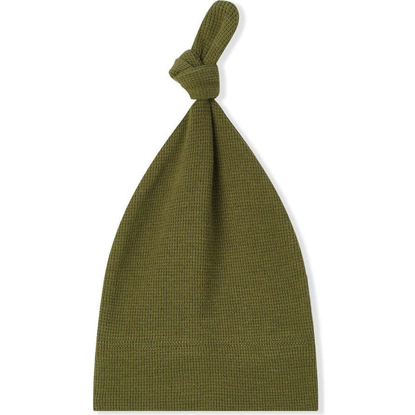 Olive Waffle Knotted Beanie Hat