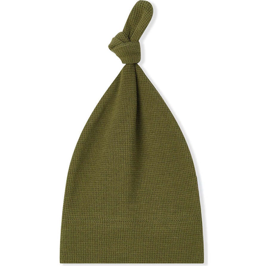 Olive Waffle Knotted Beanie Hat