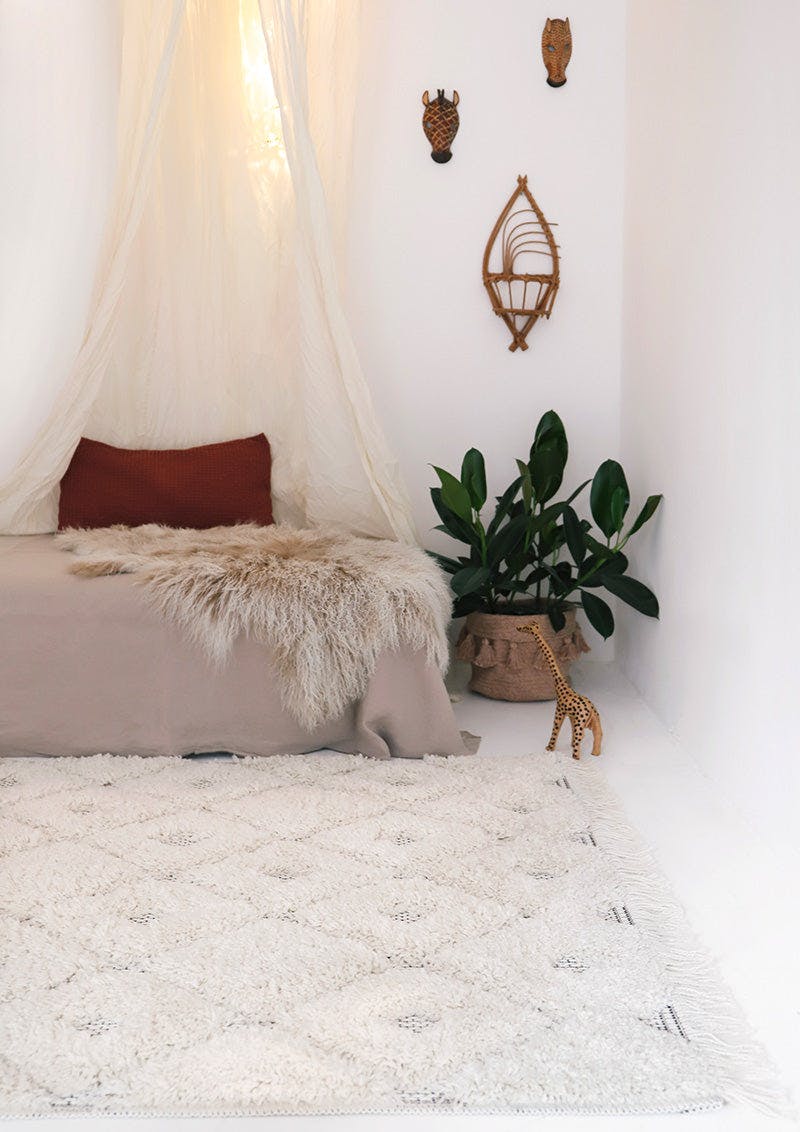 Homy Velvet Flat Woven Dotted Fringed Rectangular Rug