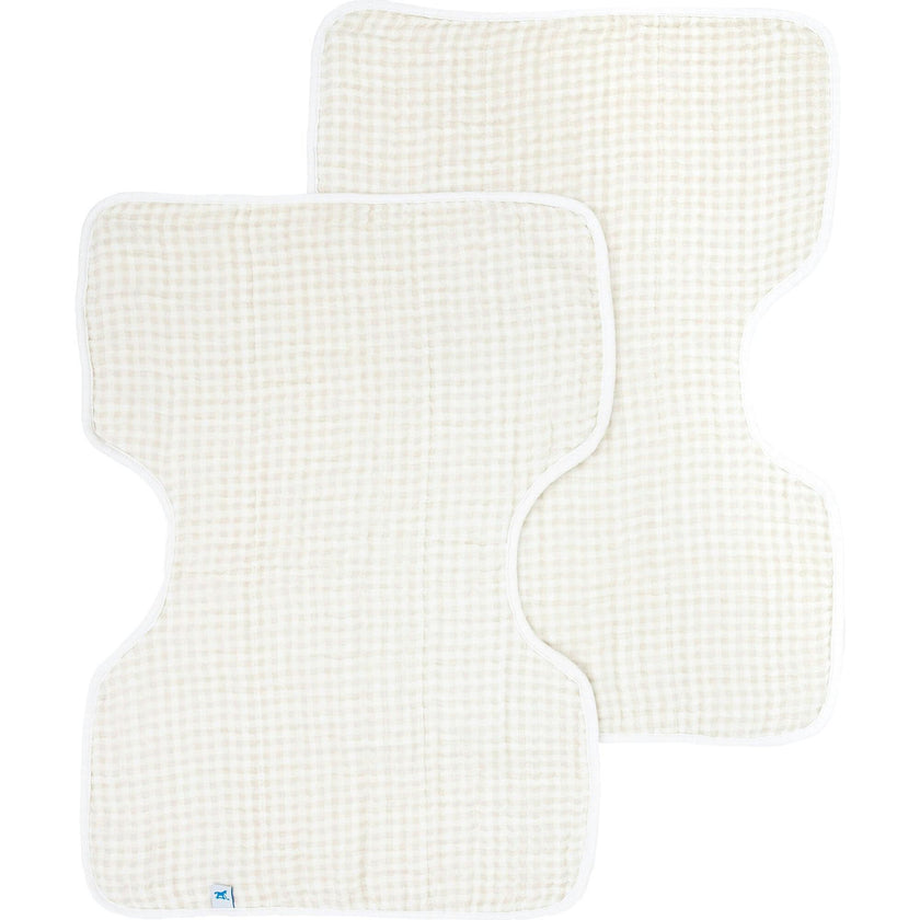 Cotton Muslin Burp Cloth 2 Pack - Tan Gingham