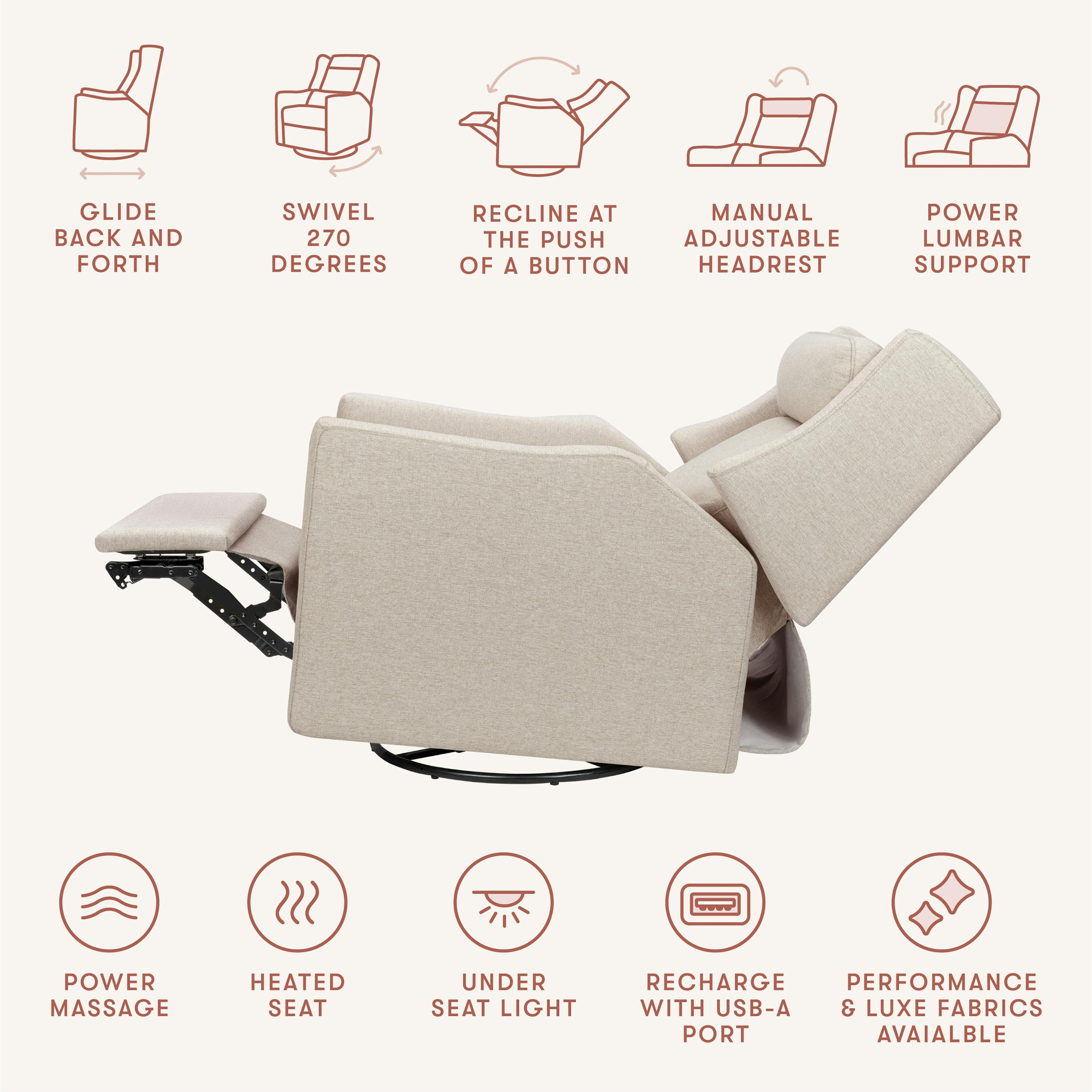 Kiwi Deluxe Power Recliner and Swivel Glider with Heat and Massage