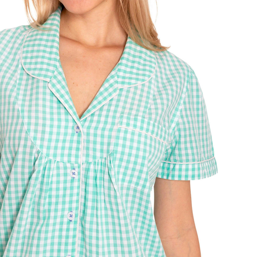 Women's Hepburn Gingham Mint Short PJ Set - Organic Cotton Poplin