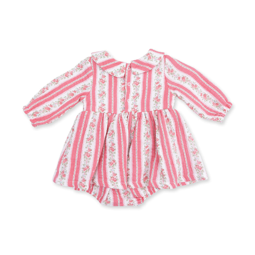 Suzie Floral Stripe - Long Sleeve Bubble with Peter Pan Collar and Skirt