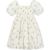 Organic Bubble Sleeve Smocked Dress, White