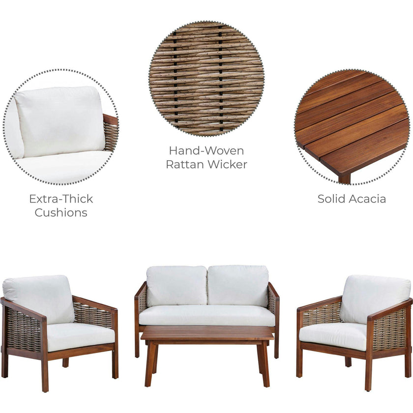 Teamson Home Outdoor Conversation Set with Cushion & Acacia Wood Frame
