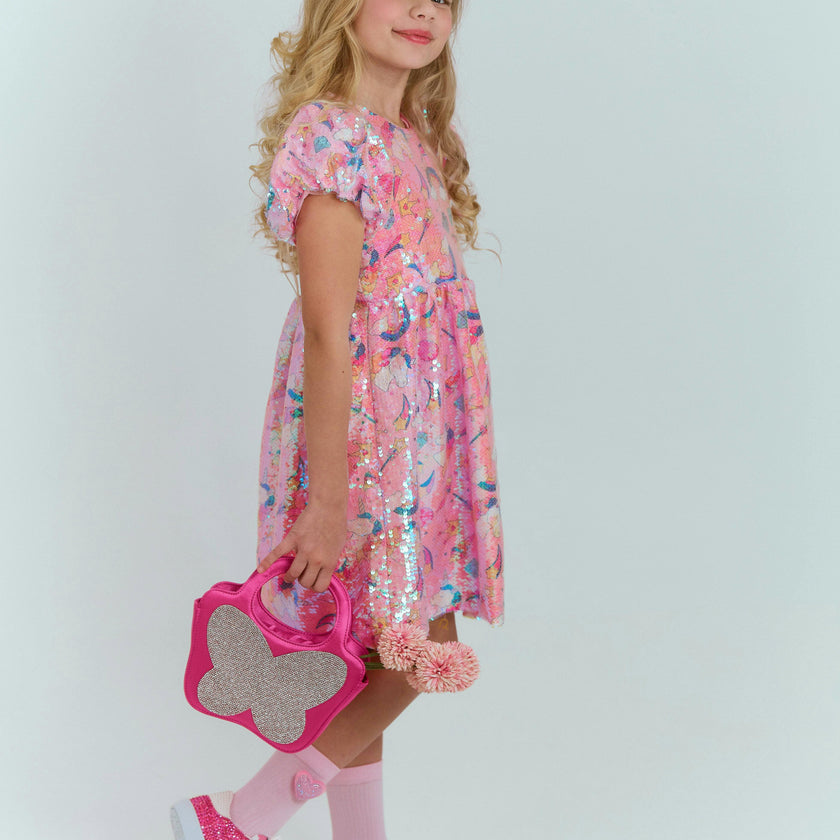 Dream Sequin Short Puff Sleeve Dress