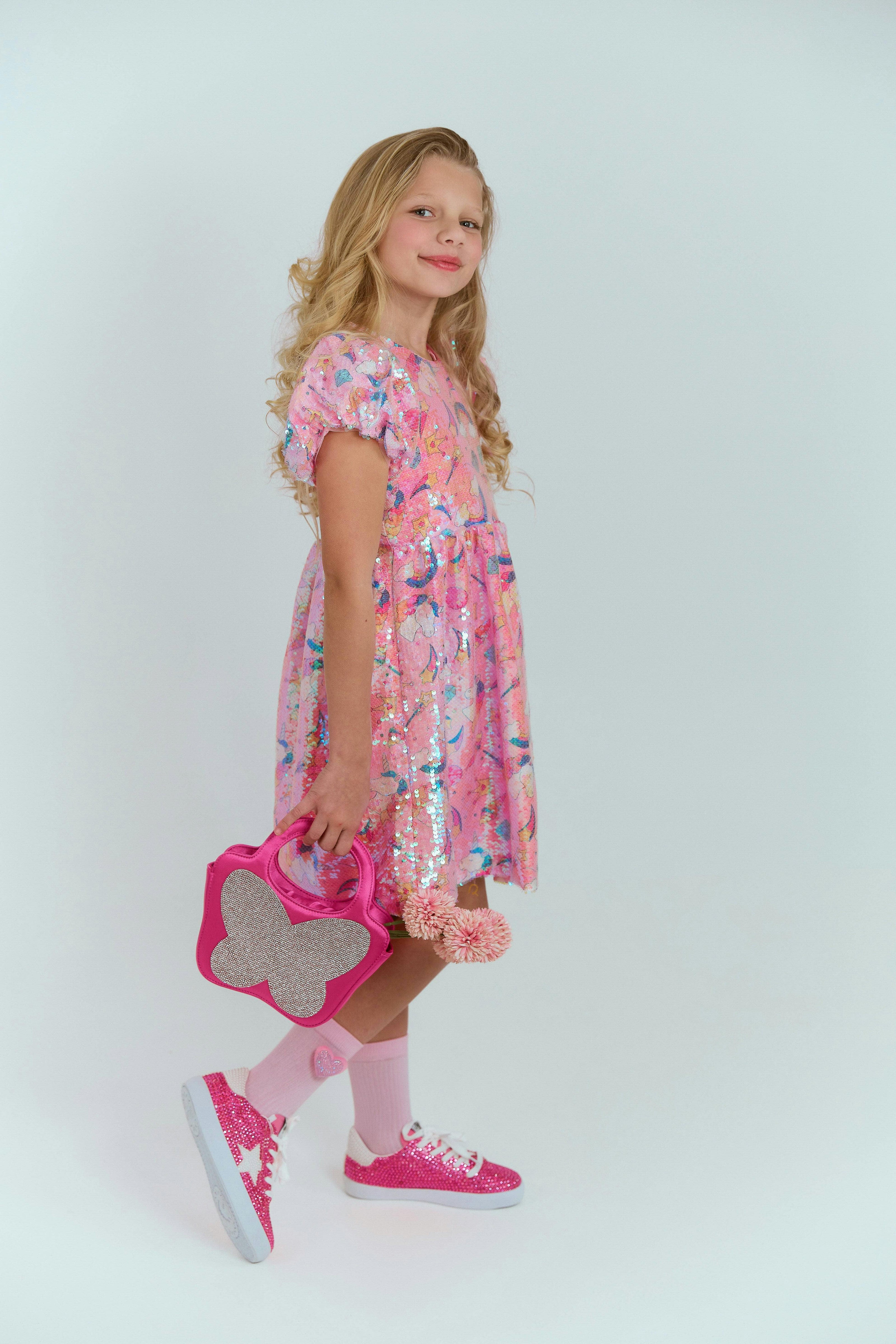 Dream Sequin Short Puff Sleeve Dress