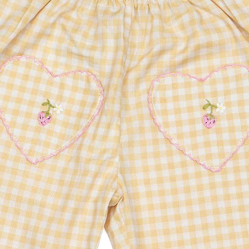 Ruffle Pant Set in Yellow Gingham/Strawberry