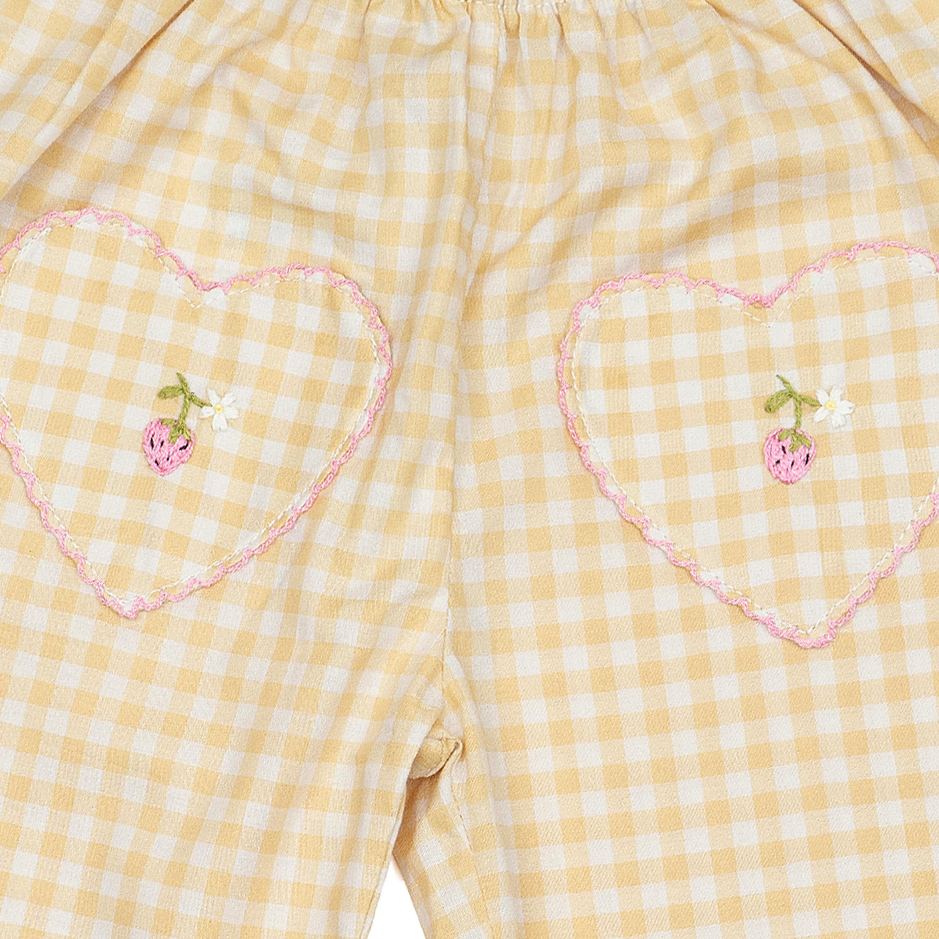 Ruffle Pant Set in Yellow Gingham/Strawberry