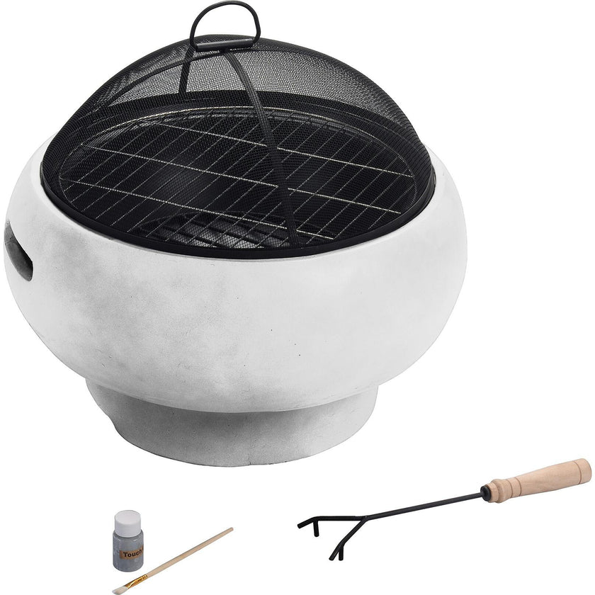 21" Outdoor Round Stone Wood Burning Fire Pit with Faux Concrete Base