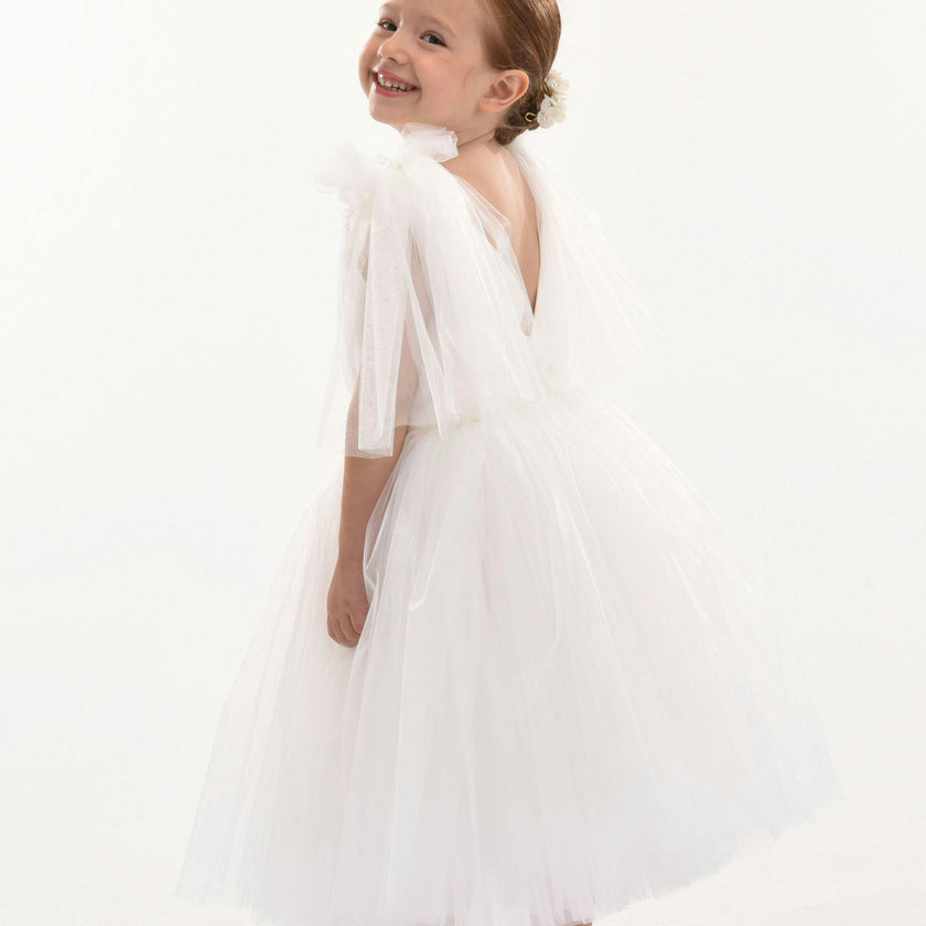 White Aspen Tulle Bow Dress