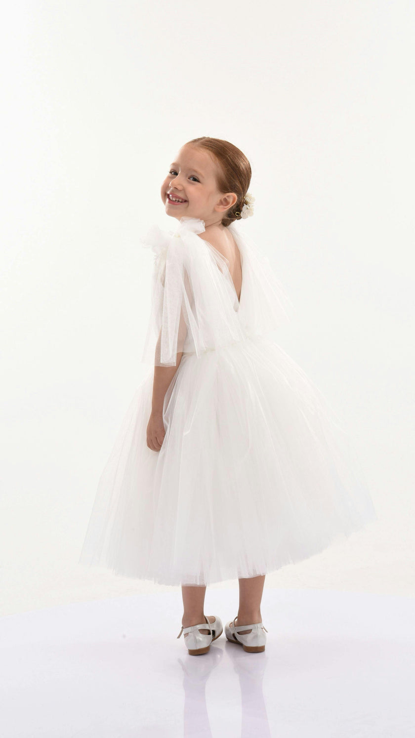 White Aspen Tulle Bow Dress