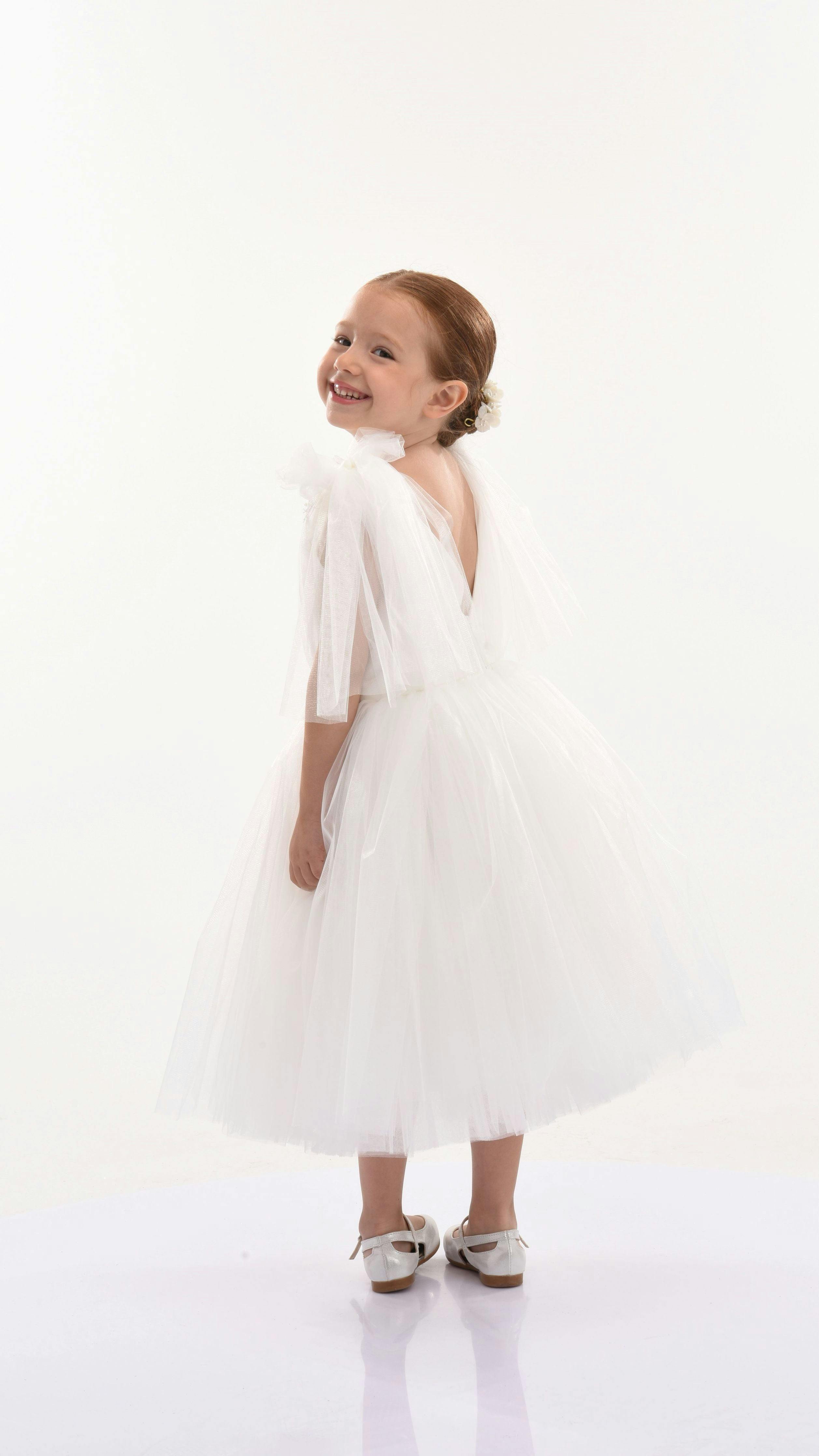 White Aspen Tulle Bow Dress