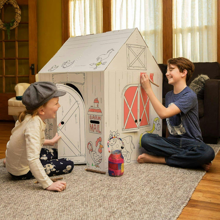 Cardboard Coloring Playhouse Barn - Kids Art & Craft for Indoor & Outdoor