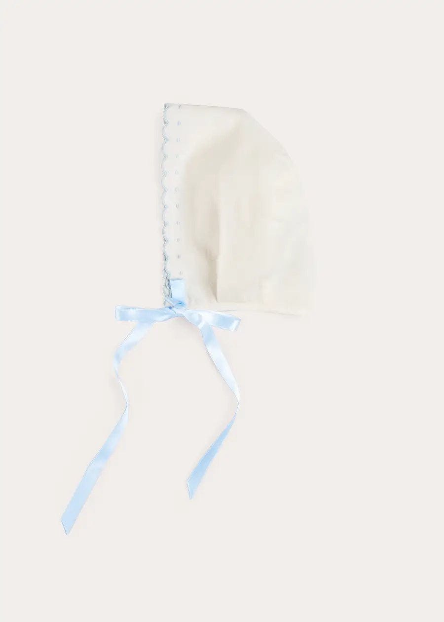 Scallop Edge Embroidered Bonnet in Blue (S-L)
