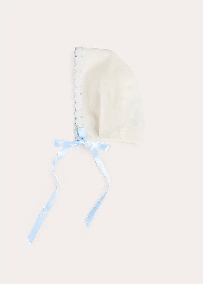Scallop Edge Embroidered Bonnet in Blue (S-L)