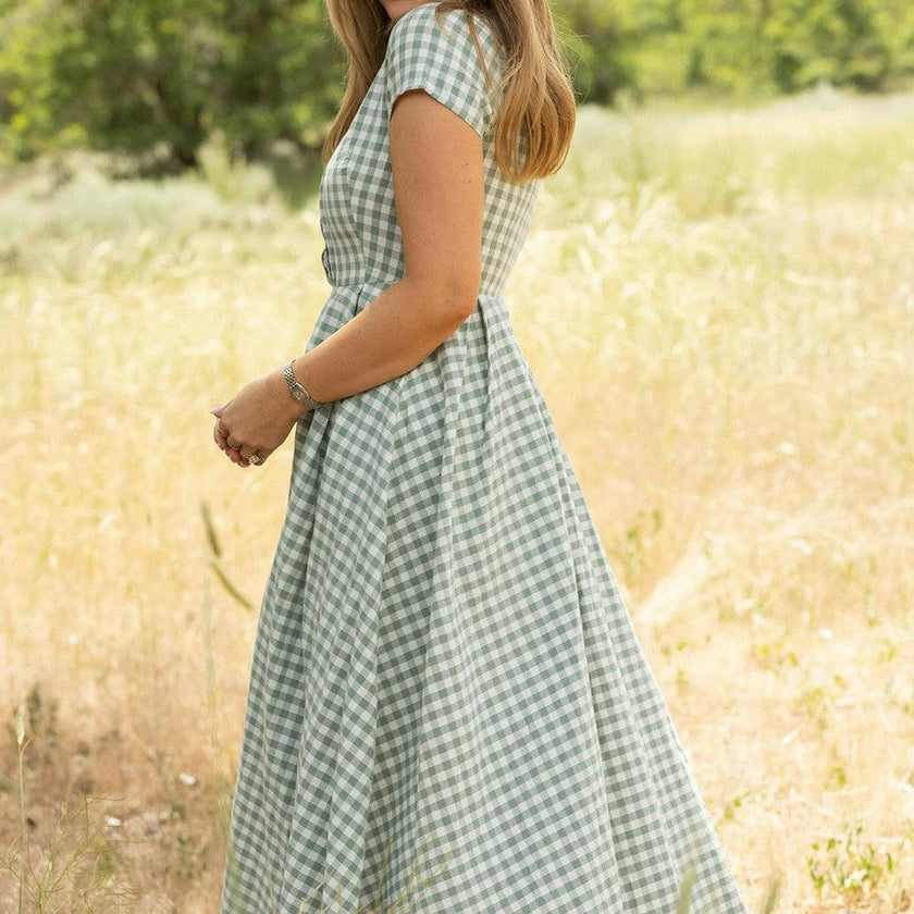 Amber Dress in Sage Gingham