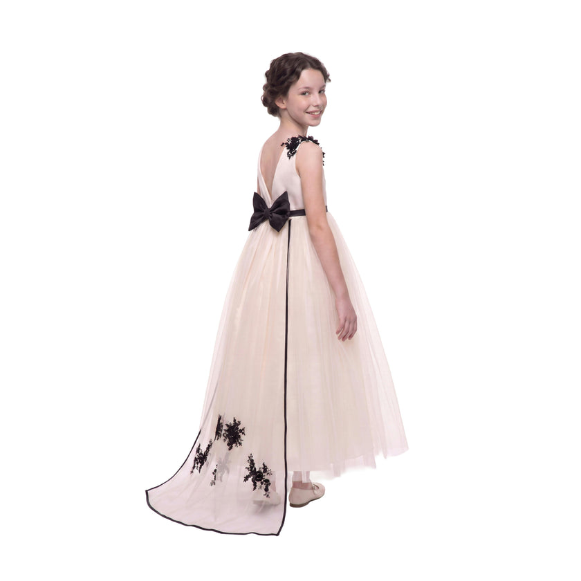 Ivory Rosienne Tulle Overlay Floral Appliqué Dress