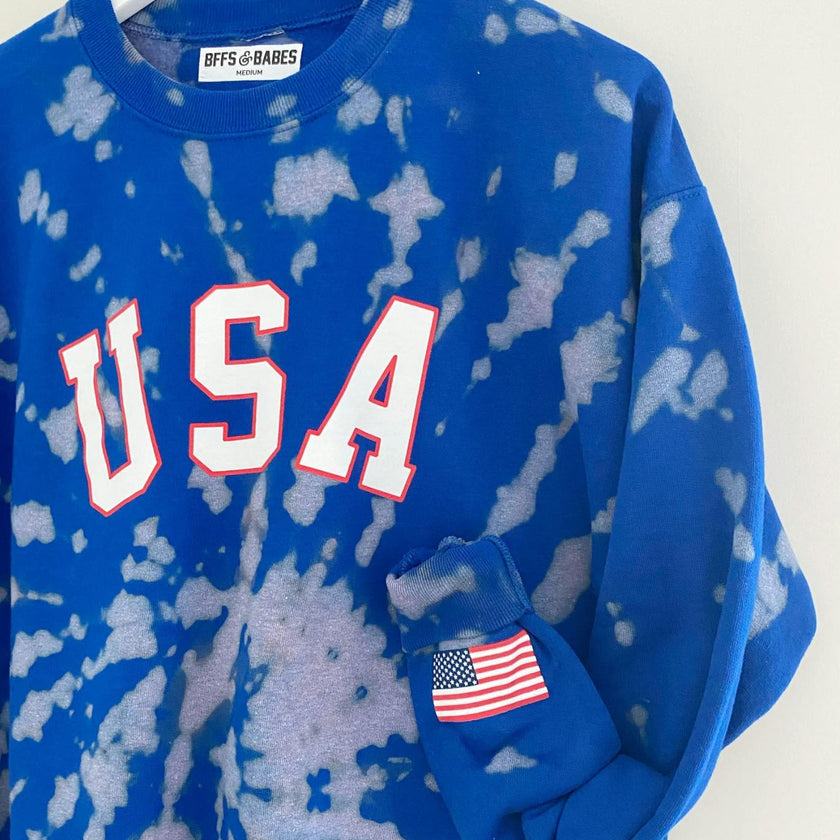 USA Tie-Dye Adult Sweatshirt, Blue