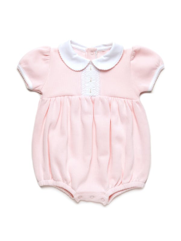 Olivia Hand Smocked Special Knit Bubble | Lt Pink/White