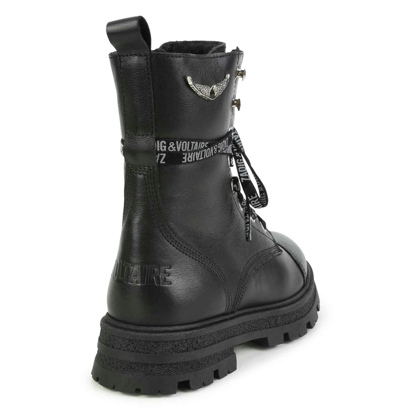 ZADIG & VOLTAIRE Logo-Print Laces Leather Combat Boots