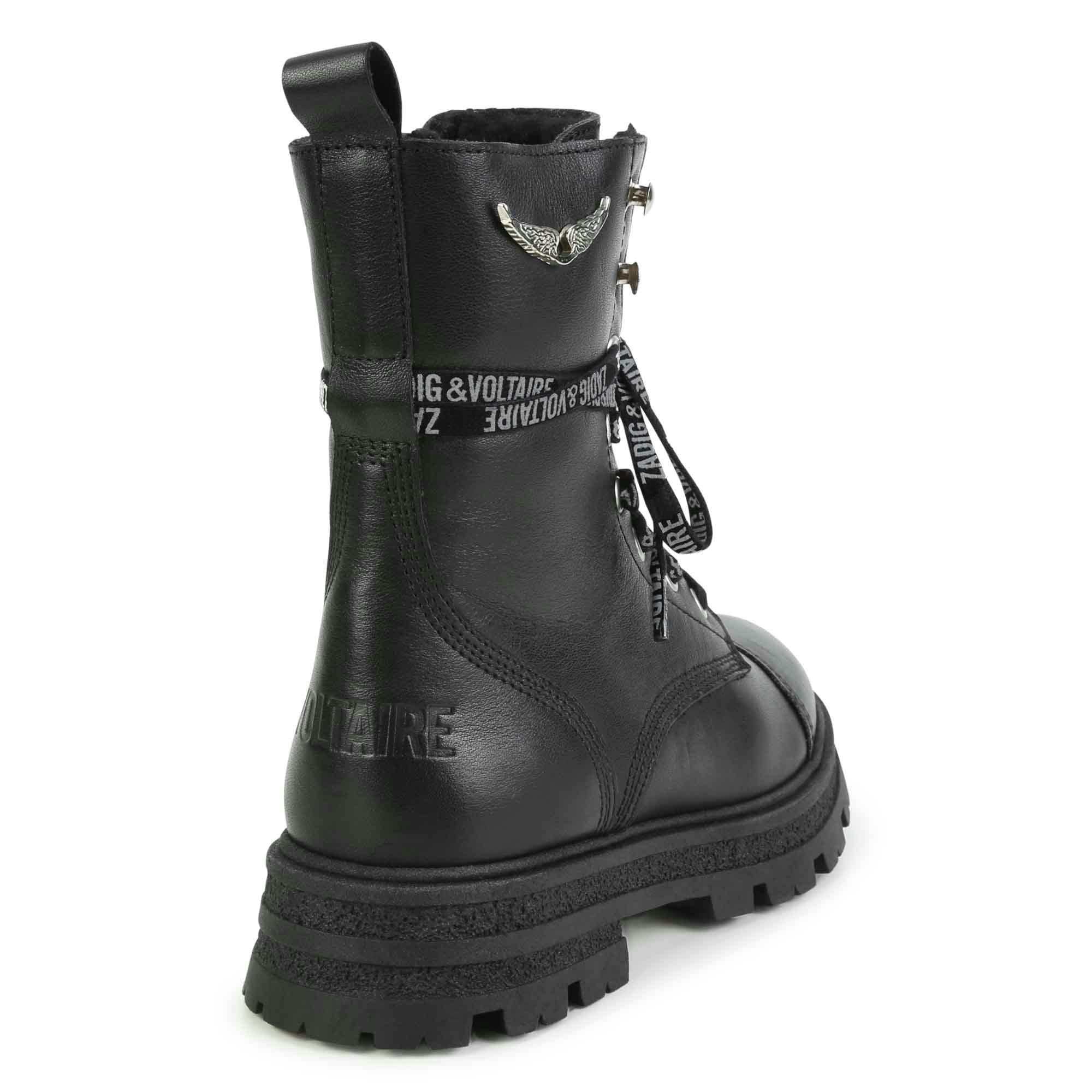 ZADIG & VOLTAIRE Logo-Print Laces Leather Combat Boots