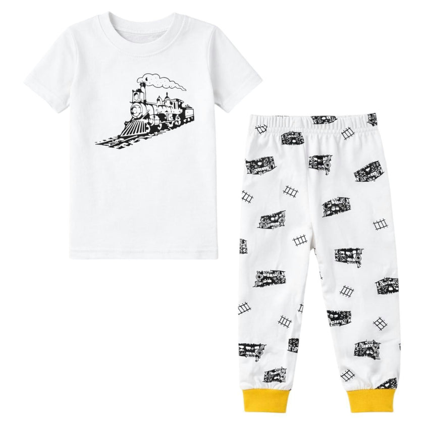 Kids and Toddlers Trains Shorts Sleeve Snug Fitted Soft Pajamas Set
