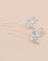 Crystal Flower Pearl Accent Hair Pins