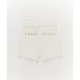 Girls Twill Stud Short in White, White
