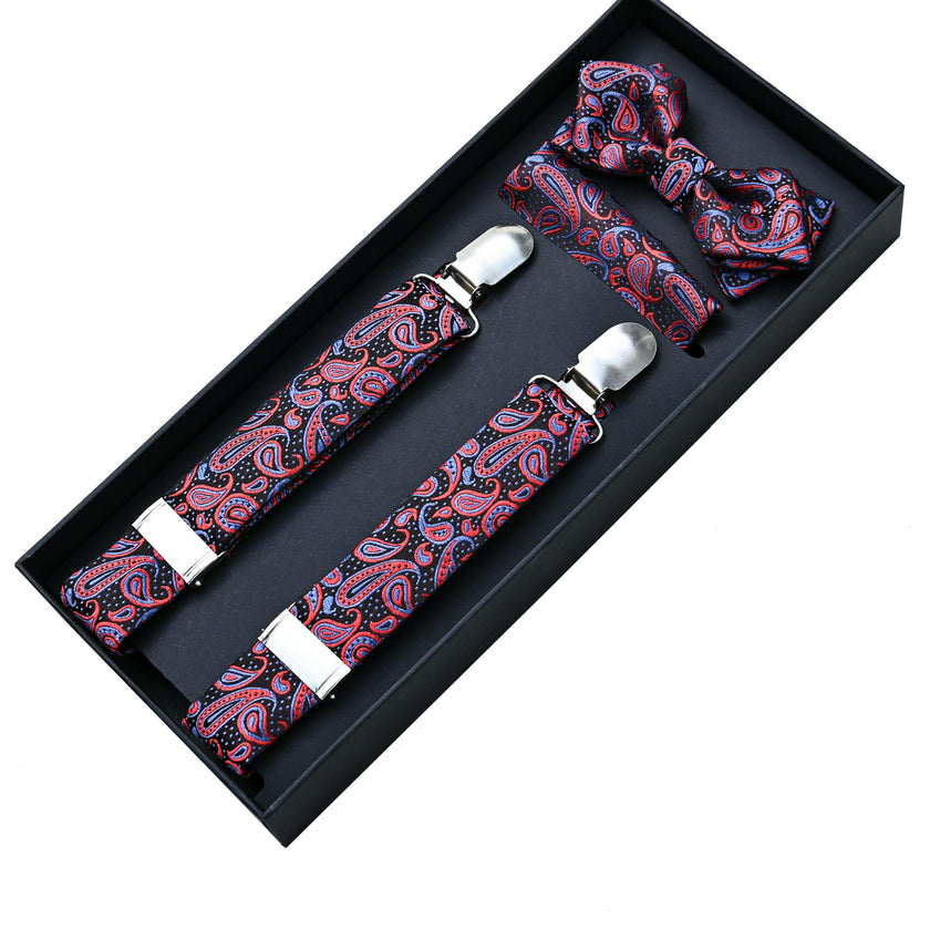 Red and Blue Paisley Suspender Set