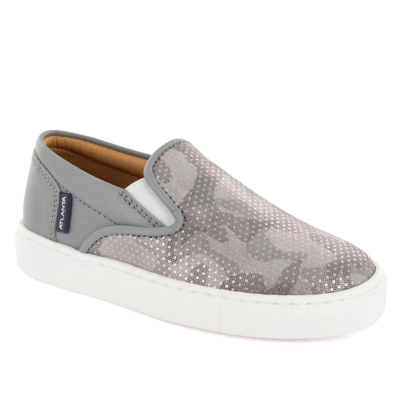 Leather Slip On Sneakers, Grey Snake Effect