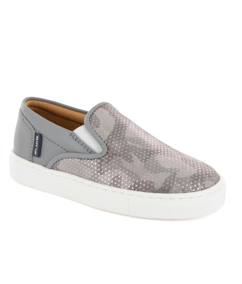 Leather Slip On Sneakers, Grey Snake Effect