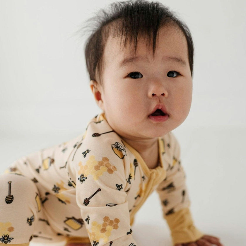 Baby Girl Long Sleeve Zip Romper in Honey Bees