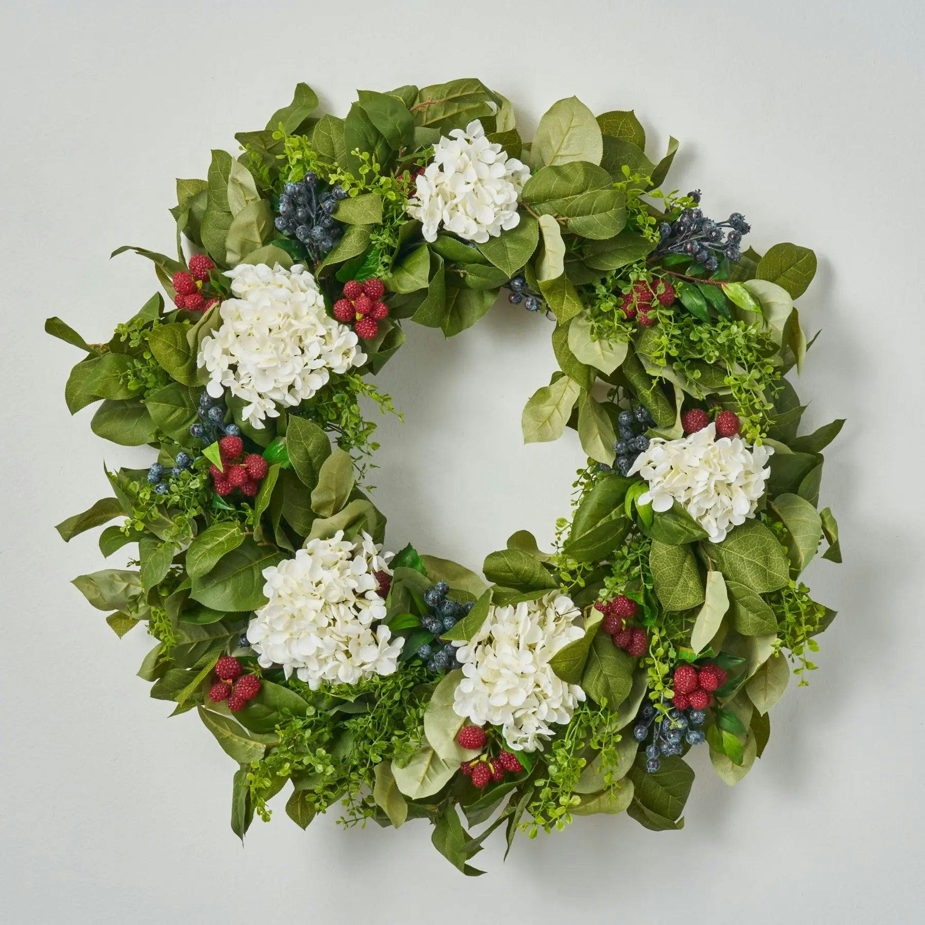 Williamsburg Style Americana Fruit Wreath with Hydrangea, Raspberry & Blueberry Summer Front Door Wreath
