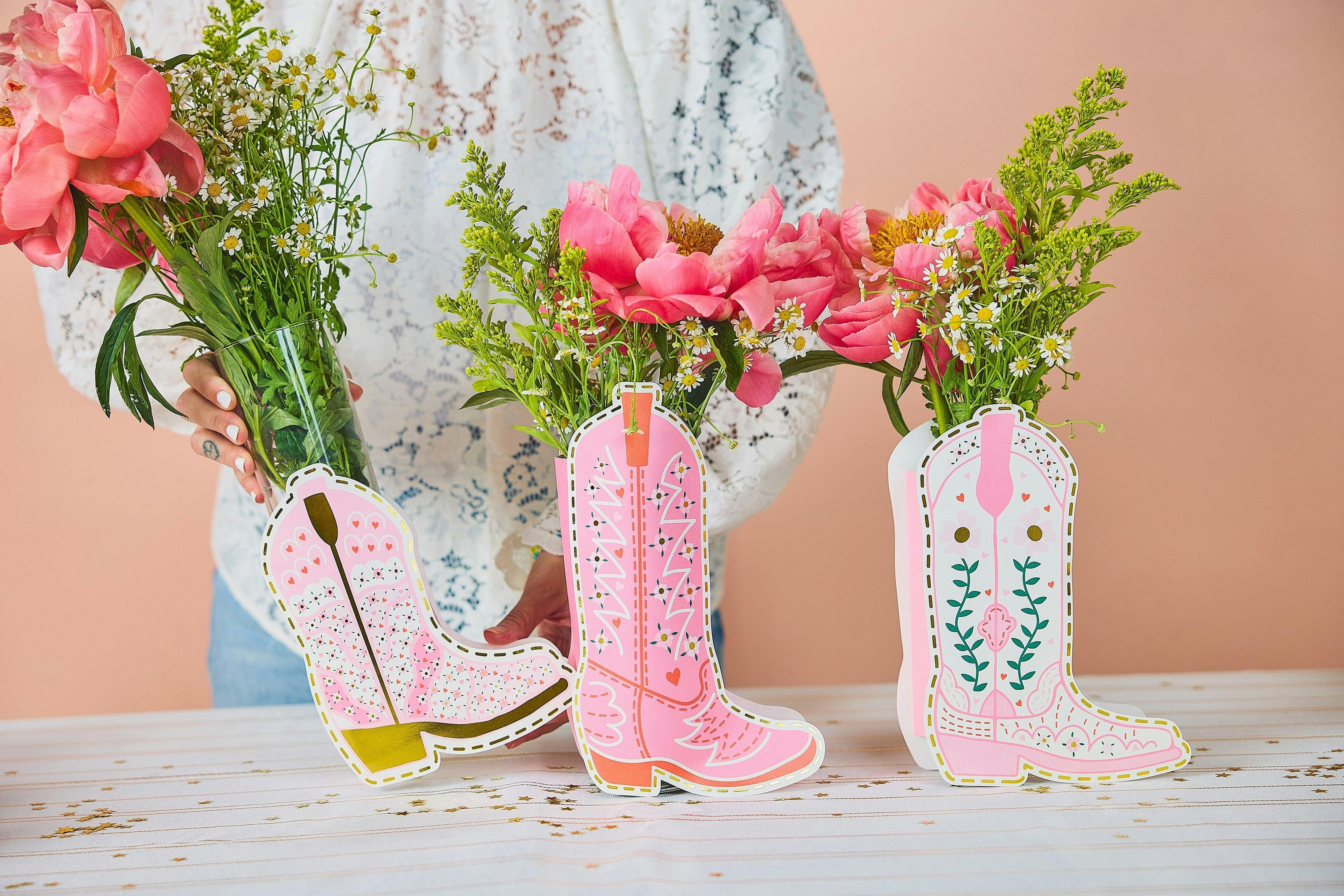 Boot Scoot Blooms Cowboy Boot Pop-Up Vase Slip Covers Set of 3