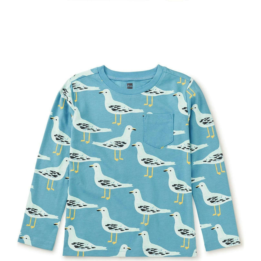Long Sleeve Printed Pocket Tee, Blue