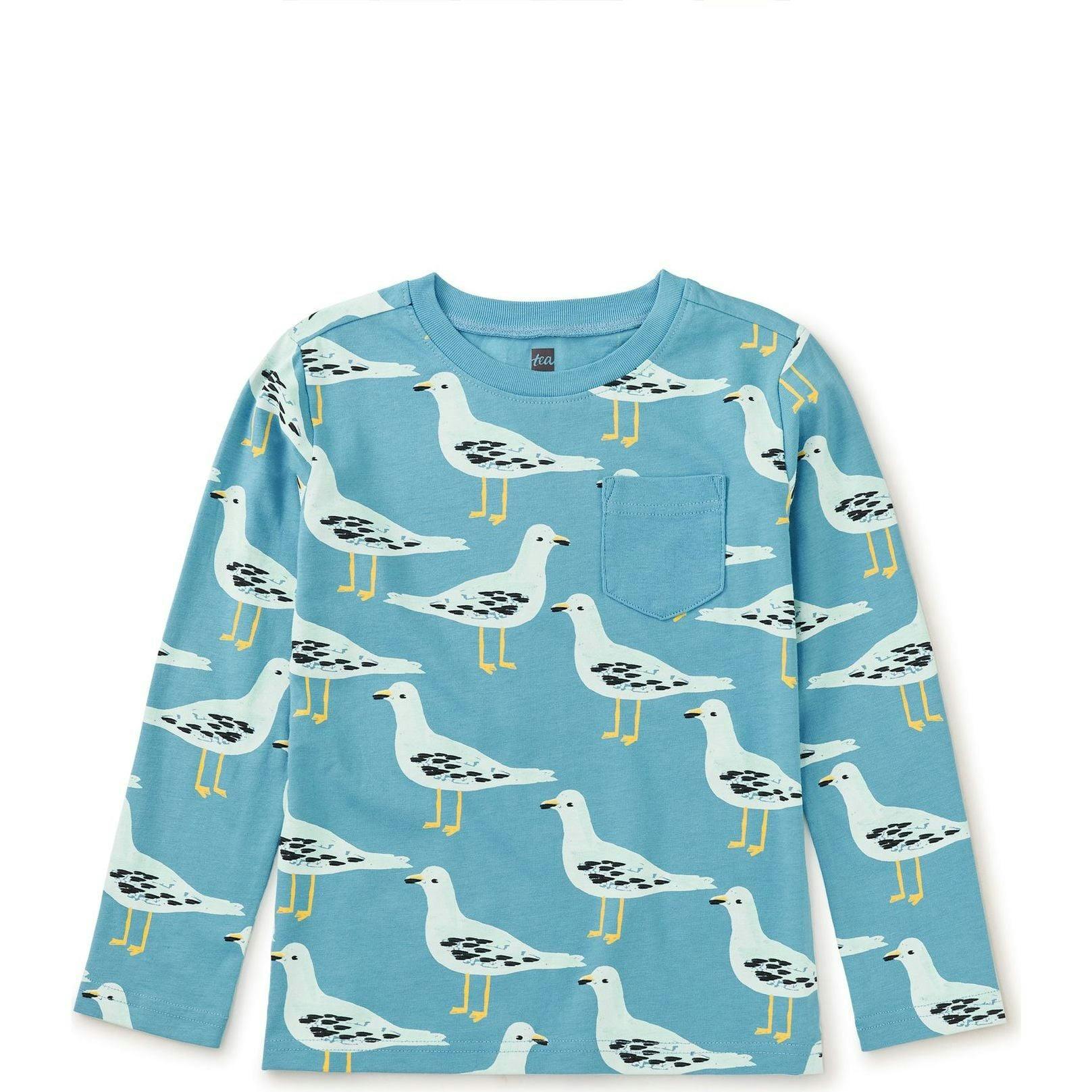 Long Sleeve Printed Pocket Tee, Blue