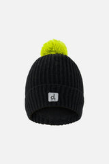 Winter Knit Hat with Pompom Black and Green