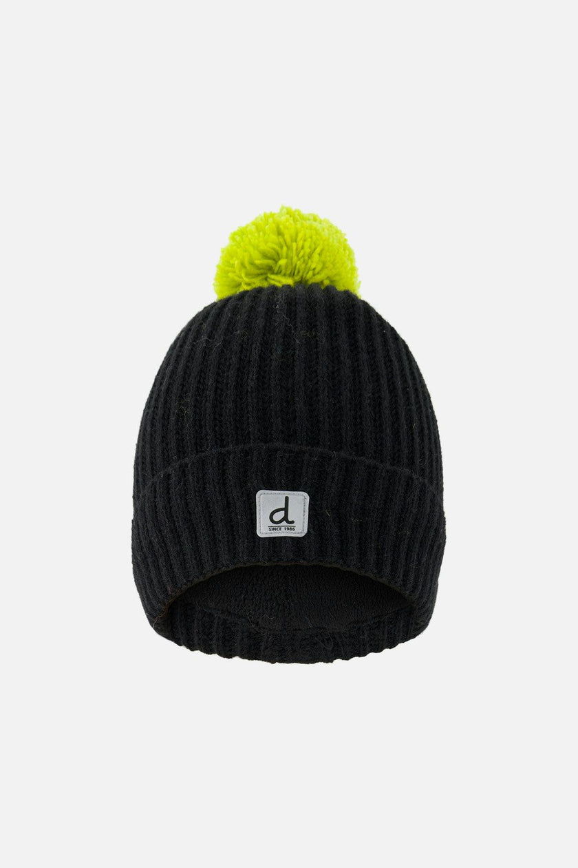 Winter Knit Hat with Pompom Black and Green
